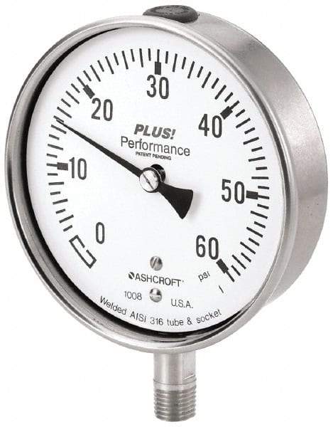 Ashcroft - 2-1/2" Dial, 1/4 Thread, 30-0-30 Scale Range, Pressure Gauge - Lower Connection Mount, Accurate to 3-2-3% of Scale - Apex Tool & Supply