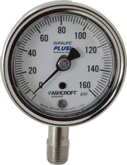 Ashcroft - 2-1/2" Dial, 1/4 Thread, 0-160 Scale Range, Pressure Gauge - Lower Connection Mount, Accurate to 1% of Scale - Apex Tool & Supply