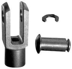 Igus - 1/2-20 Thread, 1.063" Yoke Width, Thermoplastic, Polymer Clevis Joint with Pin & Clip Yoke - 1/2" Hole Diam, 1.102" Hole Center to Neck, 1.063" Yoke Arm Height, 0.945" Neck Diam, 0.885" Neck Length, 2.807" OAL - Apex Tool & Supply