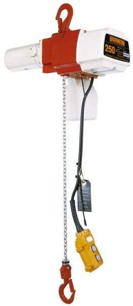 Harrington Hoist - 1/8 Ton Capacity, 26/10 FPM Lift Speed, Hook Mounted Hoist - 10' Max Lift, 12-1/4" Min Headroom, 1 Chain - Apex Tool & Supply