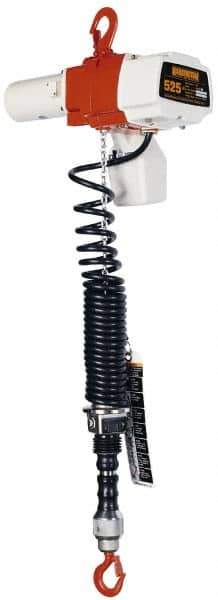 Harrington Hoist - 525 Lb Capacity, 44/10 FPM Lift Speed, Hook Mounted Hoist - 6' Max Lift, 37-3/4" Min Headroom, 1 Chain - Apex Tool & Supply