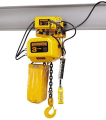 Harrington Hoist - 5 Ton Capacity, 12 FPM Lift Speed, Hoist with Motorized Trolley - 15' Max Lift, 32-3/4" Min Headroom, 2 Chains - Apex Tool & Supply