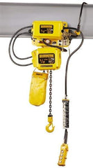 Harrington Hoist - 1 Ton Capacity, 7 FPM Lift Speed, Hoist with Motorized Trolley - 10' Max Lift, 16-1/2" Min Headroom, 1 Chain - Apex Tool & Supply