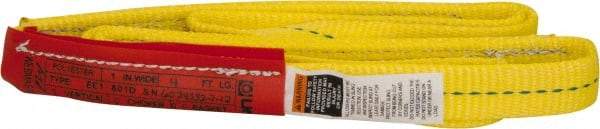 Lift-All - 4' Long x 1" Wide, 1,600 Lb Vertical Capacity, 1 Ply, Polyester Web Sling - 1,250 Lb Choker Capacity, Yellow, with Web Sling for Lifting - Apex Tool & Supply