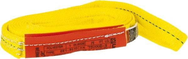 Lift-All - 14' Long x 1" Wide, 1,600 Lb Vertical Capacity, 1 Ply, Polyester Web Sling - 1,250 Lb Choker Capacity, Yellow - Apex Tool & Supply