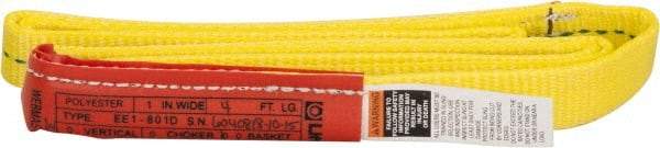 Lift-All - 4' Long x 1" Wide, 1,600 Lb Vertical Capacity, 1 Ply, Polyester Web Sling - 1,250 Lb Choker Capacity, Yellow - Apex Tool & Supply