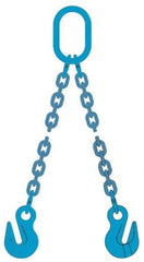 Pewag - 5' Long, 31,000 Lb Basket Capacity, 17,900 Lb Vertical Capacity, 2 Ply, Alloy Steel Web Sling - 17,900 Lb Choker Capacity, DOG Chain Sling, 1/2" Diam Chain, Blue, with 2 Grab Hooks & Master Link - Apex Tool & Supply