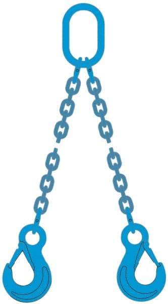 Pewag - 10' Long, 31,000 Lb Basket Capacity, 17,900 Lb Vertical Capacity, 2 Ply, Alloy Steel Web Sling - 17,900 Lb Choker Capacity, DOS Chain Sling, 1/2" Diam Chain, Blue, with 2 Grab Hooks & Master Link - Apex Tool & Supply