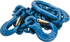 Pewag - 5' Long, 18,400 Lb Basket Capacity, 10,600 Lb Vertical Capacity, 2 Ply, Alloy Steel Web Sling - 10,600 Lb Choker Capacity, DOS Chain Sling, 3/8" Diam Chain, Blue, with 2 Grab Hooks & Master Link - Apex Tool & Supply