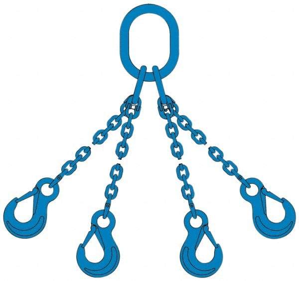 Pewag - 10' Long, 27,500 Lb Basket Capacity, 10,600 Lb Vertical Capacity, 4 Ply, Alloy Steel Web Sling - 10,600 Lb Choker Capacity, QOS Chain Sling, 3/8" Diam Chain, Blue, with 4 Sling Hooks & Master Link - Apex Tool & Supply