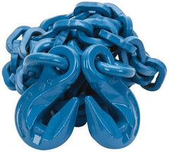 Pewag - 10' Long, 10,600 Lb Basket Capacity, 10,600 Lb Vertical Capacity, 1 Ply, Alloy Steel Web Sling - 10,600 Lb Choker Capacity, SGG Chain Sling, 3/8" Diam Chain, Blue, with 1 Grab Hook on Each End - Apex Tool & Supply