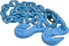 Pewag - 5' Long, 10,600 Lb Basket Capacity, 10,600 Lb Vertical Capacity, 1 Ply, Alloy Steel Web Sling - 10,600 Lb Choker Capacity, SGG Chain Sling, 3/8" Diam Chain, Blue, with 1 Grab Hook on Each End - Apex Tool & Supply