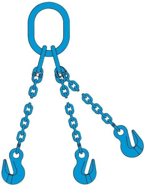 Pewag - 5' Long, 13,500 Lb Basket Capacity, 13,500 Lb Vertical Capacity, 3 Ply, Alloy Steel Web Sling - 4,500 Lb Choker Capacity, TOG Chain Sling, 9/32" Diam Chain, Blue, with 3 Grab Hooks & Master Link - Apex Tool & Supply