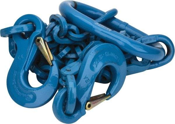 Pewag - 5' Long, 31,000 Lb Basket Capacity, 17,900 Lb Vertical Capacity, 2 Ply, Alloy Steel Web Sling - 17,900 Lb Choker Capacity, DOS Chain Sling, 1/2" Diam Chain, Blue, with 2 Grab Hooks & Master Link - Apex Tool & Supply