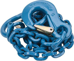 Pewag - 5' Long, 5,200 Lb Basket Capacity, 5,200 Lb Vertical Capacity, 1 Ply, Alloy Steel Web Sling - 4,500 Lb Choker Capacity, SOS Chain Sling, 9/32" Diam Chain, Blue, with Sling Hook & Master Link - Apex Tool & Supply