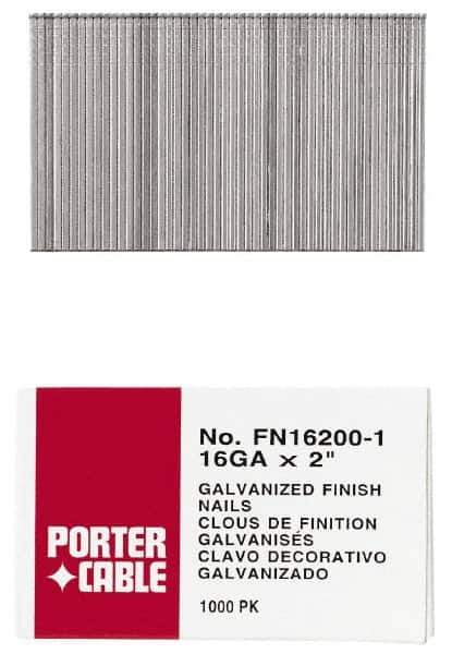 Porter-Cable - 16 Gauge 1-1/2" Long Finishing Nails for Power Nailers - Grade 2 Steel, Galvanized Finish, Smooth Shank, Straight Stick Collation, Chisel Point - Apex Tool & Supply