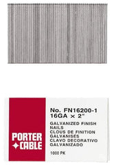 Porter-Cable - 16 Gauge 1" Long Finishing Nails for Power Nailers - Grade 2 Steel, Galvanized Finish, Smooth Shank, Straight Stick Collation, Chisel Point - Apex Tool & Supply