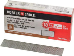 Porter-Cable - 18 Gauge 1" Long Brad Nails for Power Nailers - Grade 2 Steel, Galvanized Finish, Smooth Shank, Straight Stick Collation, Brad Head, Chisel Point - Apex Tool & Supply