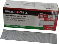 Porter-Cable - 18 Gauge 1-1/2" Long Brad Nails for Power Nailers - Grade 2 Steel, Galvanized Finish, Smooth Shank, Straight Stick Collation, Brad Head, Chisel Point - Apex Tool & Supply