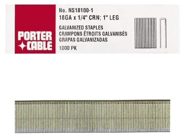 Porter-Cable - 1-1/4" Long x 1/4" Wide, 18 Gauge Narrow Crown Construction Staple - Grade 2 Steel, Galvanized Finish - Apex Tool & Supply
