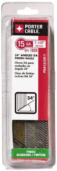 Porter-Cable - 15 Gauge 1-1/2" Long Finishing Nails for Power Nailers - Grade 2 Steel, Bright Finish, Angled Stick Collation, Chisel Point - Apex Tool & Supply