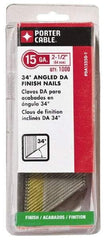 Porter-Cable - 15 Gauge 2-1/2" Long Finishing Nails for Power Nailers - Grade 2 Steel, Bright Finish, Angled Stick Collation, Chisel Point - Apex Tool & Supply