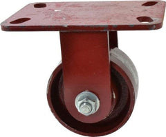 Hamilton - 4" Diam x 2" Wide x 5-5/8" OAH Top Plate Mount Rigid Caster - Cast Iron, 1,000 Lb Capacity, Roller Bearing, 4-1/2 x 6-1/2" Plate - Apex Tool & Supply