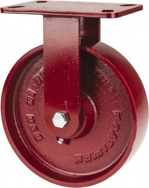Hamilton - 8" Diam x 2" Wide x 9-3/4" OAH Top Plate Mount Rigid Caster - Cast Iron, 1,500 Lb Capacity, Roller Bearing, 4-1/2 x 6-1/2" Plate - Apex Tool & Supply