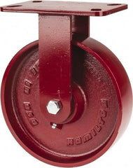Hamilton - 8" Diam x 2" Wide x 9-3/4" OAH Top Plate Mount Rigid Caster - Cast Iron, 1,500 Lb Capacity, Roller Bearing, 4-1/2 x 6-1/2" Plate - Apex Tool & Supply