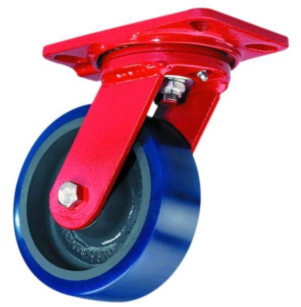 Hamilton - 8" Diam x 2" Wide x 9-3/4" OAH Top Plate Mount Swivel Caster - Polyurethane, 1,200 Lb Capacity, Precision Sealed Bearing, 4-1/2 x 6-1/2" Plate - Apex Tool & Supply