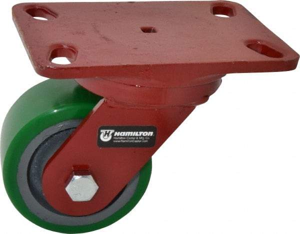 Hamilton - 4" Diam x 2" Wide x 5-5/8" OAH Top Plate Mount Swivel Caster - Polyurethane, 750 Lb Capacity, Precision Sealed Bearing, 4-1/2 x 6-1/2" Plate - Apex Tool & Supply