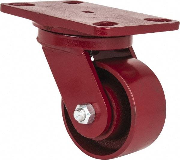 Hamilton - 4" Diam x 2" Wide x 5-5/8" OAH Top Plate Mount Swivel Caster - Cast Iron, 1,000 Lb Capacity, Roller Bearing, 4-1/2 x 6-1/2" Plate - Apex Tool & Supply