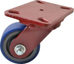 Hamilton - 4" Diam x 2" Wide x 5-5/8" OAH Top Plate Mount Swivel Caster - Polyurethane, 600 Lb Capacity, Precision Sealed Bearing, 4-1/2 x 6-1/2" Plate - Apex Tool & Supply