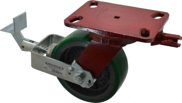 Hamilton - 6" Diam x 2" Wide x 7-3/4" OAH Top Plate Mount Swivel Caster with Brake - Polyurethane, 1,200 Lb Capacity, Precision Sealed Bearing, 4-1/2 x 6-1/2" Plate - Apex Tool & Supply