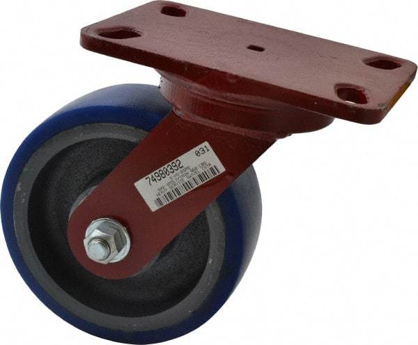 Hamilton - 6" Diam x 2" Wide x 7-3/4" OAH Top Plate Mount Swivel Caster - Polyurethane, 960 Lb Capacity, Precision Sealed Bearing, 4-1/2 x 6-1/2" Plate - Apex Tool & Supply
