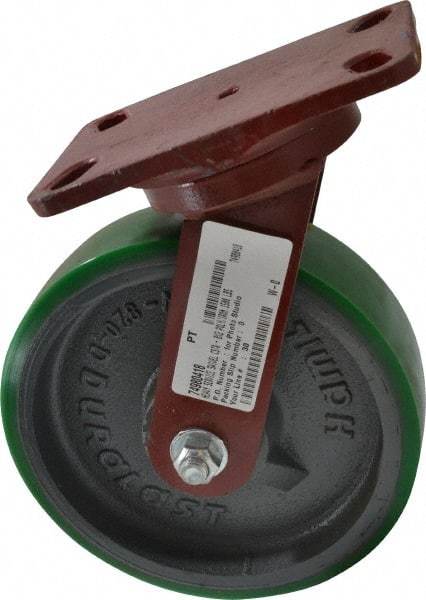 Hamilton - 8" Diam x 2" Wide x 9-3/4" OAH Top Plate Mount Swivel Caster - Polyurethane, 1,500 Lb Capacity, Precision Sealed Bearing, 4-1/2 x 6-1/2" Plate - Apex Tool & Supply
