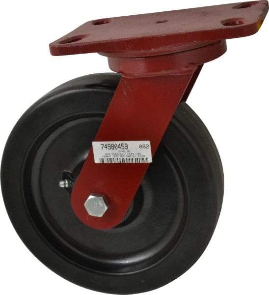 Hamilton - 8" Diam x 2" Wide x 9-3/4" OAH Top Plate Mount Swivel Caster - Phenolic, 1,400 Lb Capacity, Roller Bearing, 4-1/2 x 6-1/2" Plate - Apex Tool & Supply