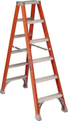 Louisville - 5 Steps, 6' High, Type IA Rating, Fiberglass Step Ladder - 300 Lb Capacity, 22-9/16" Base Width - Apex Tool & Supply