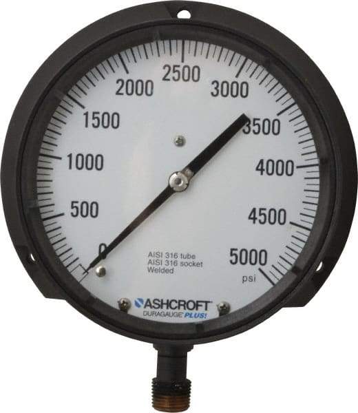Ashcroft - 6" Dial, 1/2 Thread, 0-5,000 Scale Range, Pressure Gauge - Lower Connection Mount, Accurate to 0.5% of Scale - Apex Tool & Supply