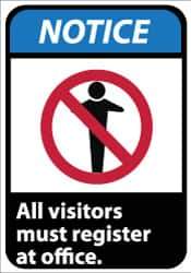 NMC - "Notice - All Visitors Must Register at Office", 14" Long x 10" Wide, Pressure-Sensitive Vinyl Safety Sign - Rectangle, 0.004" Thick, Use for Security & Admittance - Apex Tool & Supply
