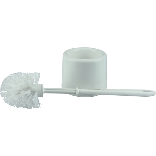 Toilet Bowl Brush Set, White Plastic Fill, Plastic Handle and Holder - Apex Tool & Supply
