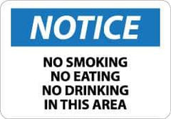 NMC - "Notice - No Smoking - No Eating - No Drinking in This Area", 7" Long x 10" Wide, Pressure-Sensitive Vinyl Safety Sign - Rectangle, 0.004" Thick, Use for Accident Prevention - Apex Tool & Supply
