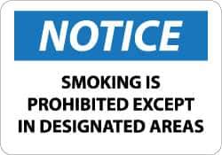 NMC - "Notice - Smoking Is Prohibited Except in Designated Areas", 10" Long x 14" Wide, Rigid Plastic Safety Sign - Rectangle, 0.05" Thick, Use for Accident Prevention - Apex Tool & Supply