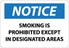 NMC - "Notice - Smoking Is Prohibited Except in Designated Areas", 10" Long x 14" Wide, Rigid Plastic Safety Sign - Rectangle, 0.05" Thick, Use for Accident Prevention - Apex Tool & Supply