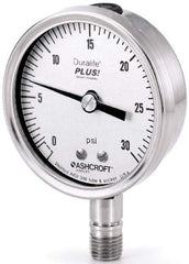 Ashcroft - 3-1/2" Dial, 1/4 Thread, 30-0-60 Scale Range, Pressure Gauge - Lower Connection Mount, Accurate to 1% of Scale - Apex Tool & Supply
