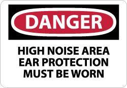 NMC - "Danger - High Noise Area Ear Protection Must Be Worn", 10" Long x 14" Wide, Pressure-Sensitive Vinyl Safety Sign - Rectangle, 0.004" Thick, Use for Accident Prevention - Apex Tool & Supply