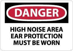 NMC - "Danger - High Noise Area Ear Protection Must Be Worn", 10" Long x 14" Wide, Pressure-Sensitive Vinyl Safety Sign - Rectangle, 0.004" Thick, Use for Accident Prevention - Apex Tool & Supply