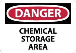 NMC - "Danger - Chemical Storage Area", 7" Long x 10" Wide, Pressure-Sensitive Vinyl Safety Sign - Rectangle, 0.004" Thick, Use for Hazardous Materials - Apex Tool & Supply