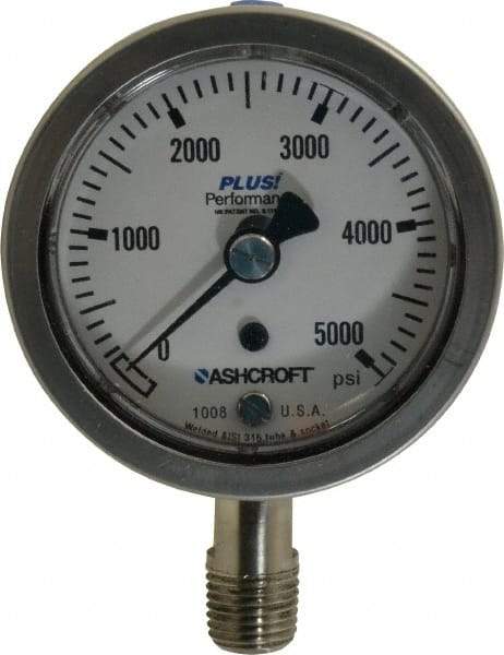 Ashcroft - 2-1/2" Dial, 1/4 Thread, 0-5,000 Scale Range, Pressure Gauge - Lower Connection Mount, Accurate to 3-2-3% of Scale - Apex Tool & Supply