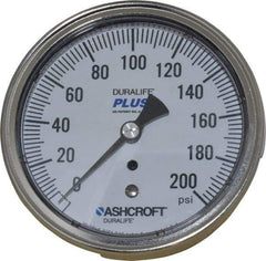 Ashcroft - 3-1/2" Dial, 1/4 Thread, 0-200 Scale Range, Pressure Gauge - Center Back Connection Mount, Accurate to 1% of Scale - Apex Tool & Supply
